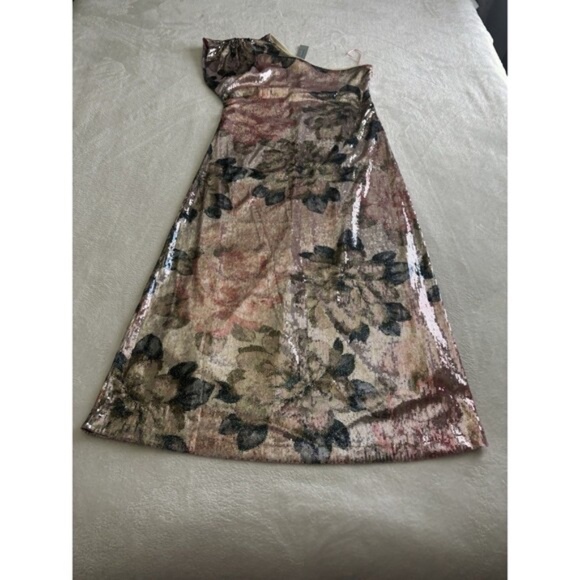 Anthropologie Porridge One Shoulder Floral Sequin Maxi Dress Sz SP Pink - Picture 5 of 10